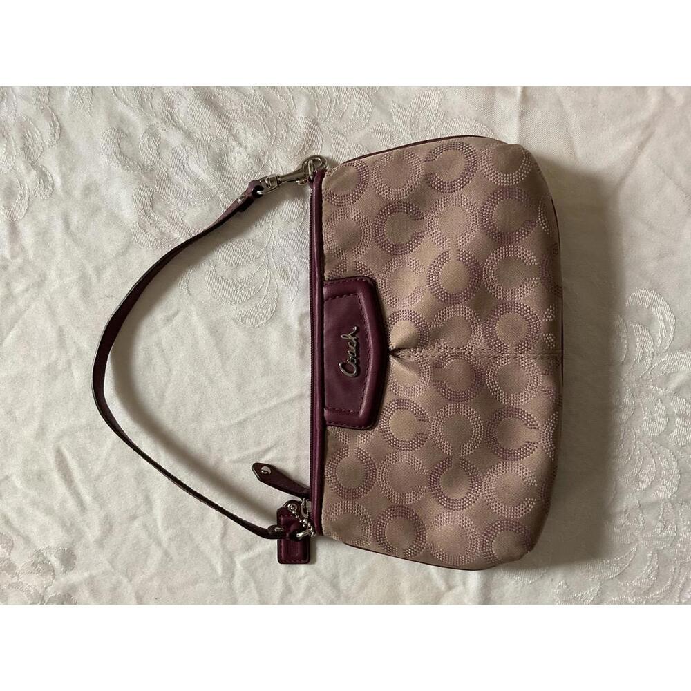 Coach Ashley Dotted Optic Art Wristlet plum/purple & tan